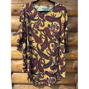 Southern Charm Womens 3XL Mustard Yellow Paisley 3/4 Sleeve Tunic Top Plus Size
